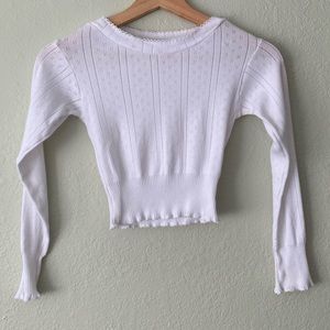 Pretties Venice Boat Neck 3/4 Sleeve Pointelle Crop Top Lettuce Hem